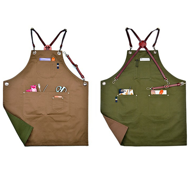 New Design Double-sided Cotton Work Apron With Leather Straps