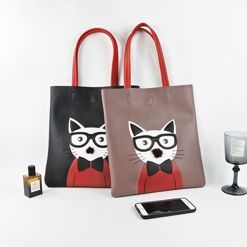 High quality logo printed leather tote shopping bag