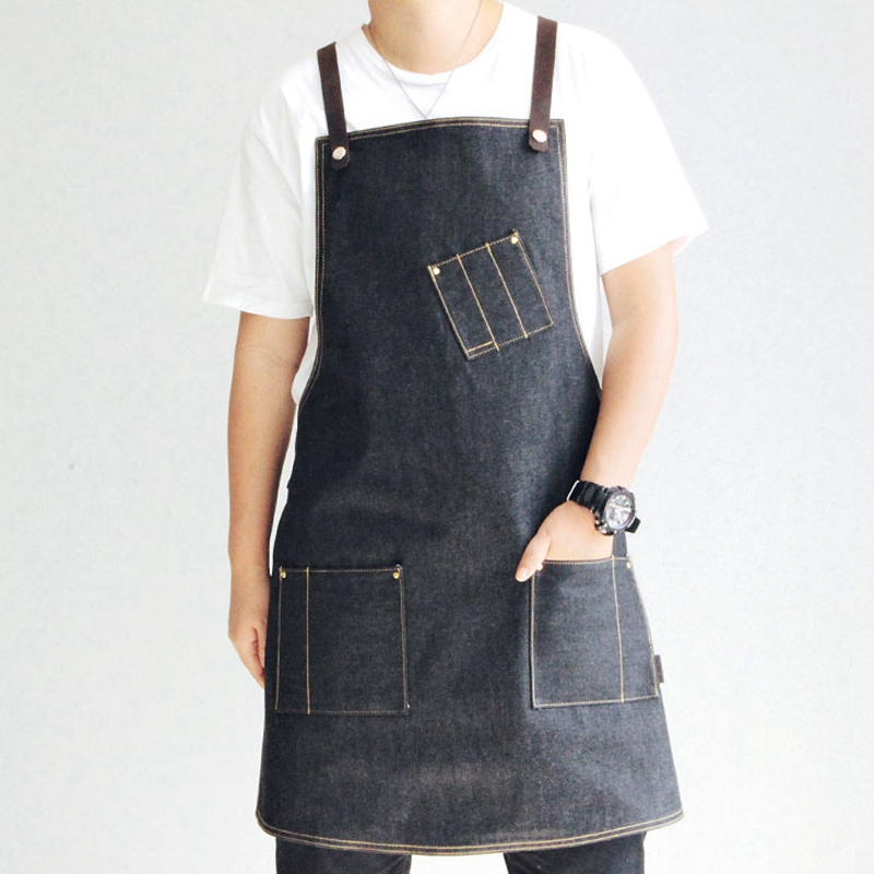 Superior Quality Cotton Material Black Denim Restaurant Kitchen Apron