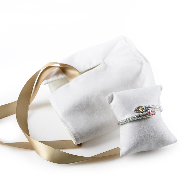 Professional custom white leather jewelry drawstring gift pouch bag with logo printing