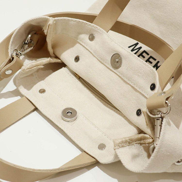 High quality women canvas shopping bag with leather strap