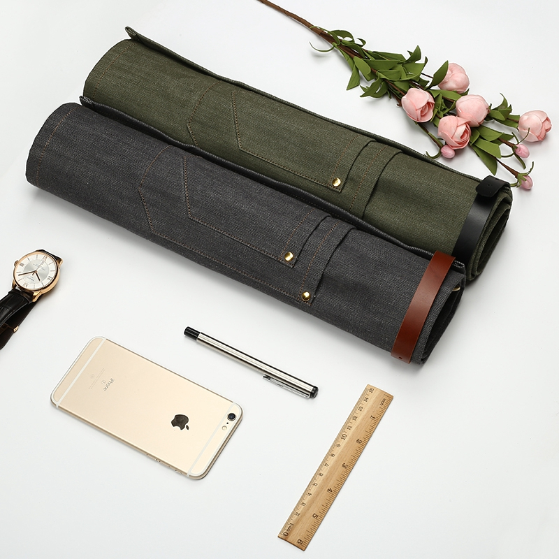 Wholesale Durable Denim Fabric Waist Apron With Cowhide Straps