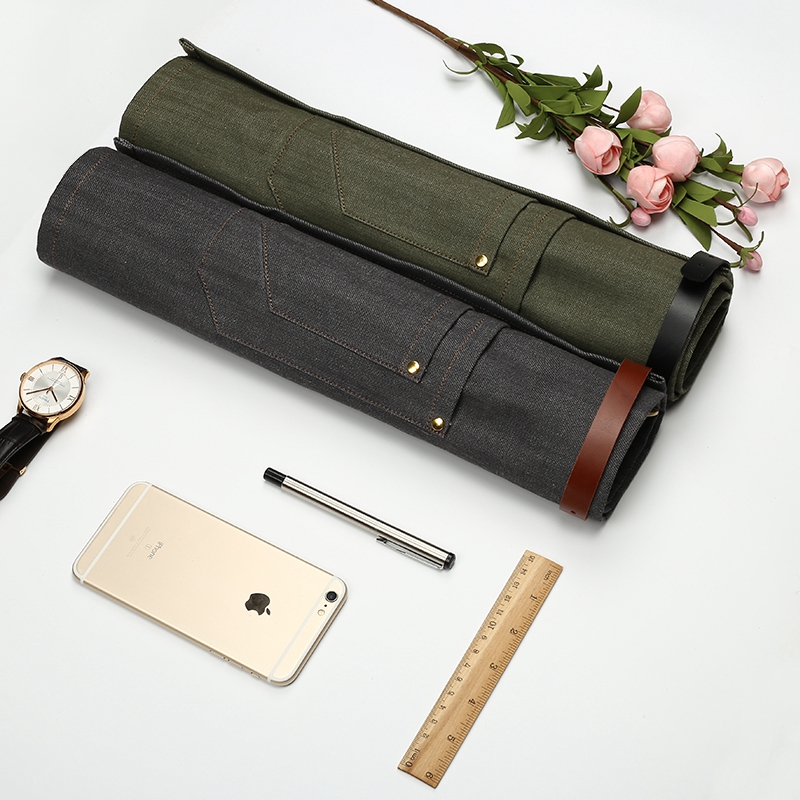 Wholesale Durable Denim Fabric Waist Apron With Cowhide Straps