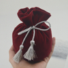 Portable flocking handmade drawstring small jewelry velvet gift bag