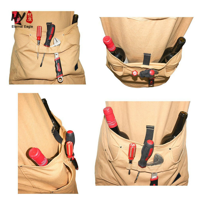 Adjustable Wear-resistant Overall Canvas Tool Apron with Firm Pockets