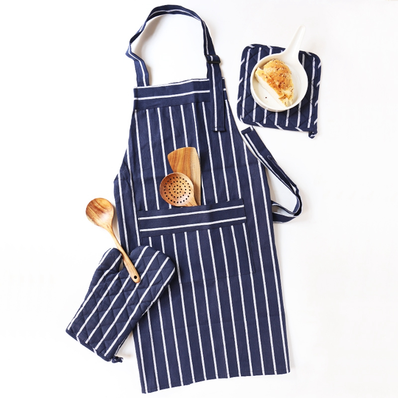 Simple fashion plain color potholder napkin apron four piece unisex cotton kitchen apron