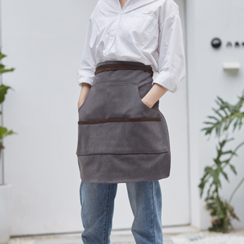 High quality washed canvas fabric half-length apron barista flower shop restaurant tea shop nail waiter apron with low price
