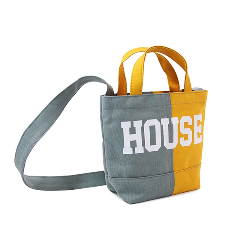 Fashion customized two-color printing stitching women canvas tote messenger bag on sale