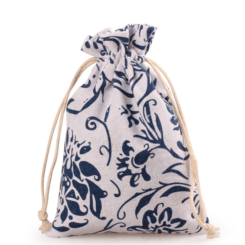 Fashion printed linen drawstring bag storage bag small gift bag