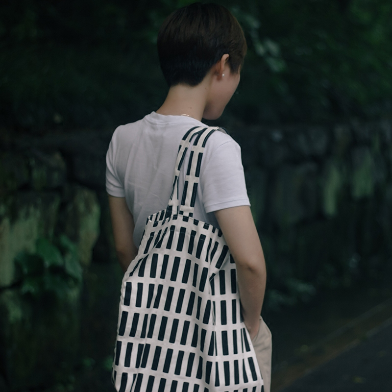 Simple white striped shoulder bag Oxford bag large supermarket green shopping bag