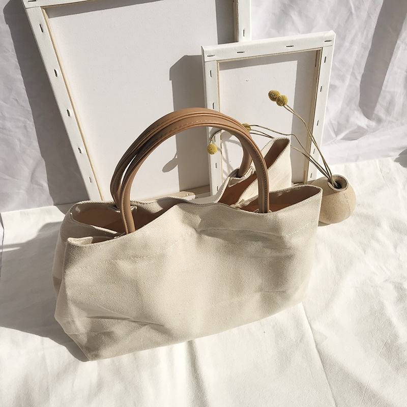 Factory direct supply customized natural color eco friendly recycled cotton canvas tote shopping bag with leather handle