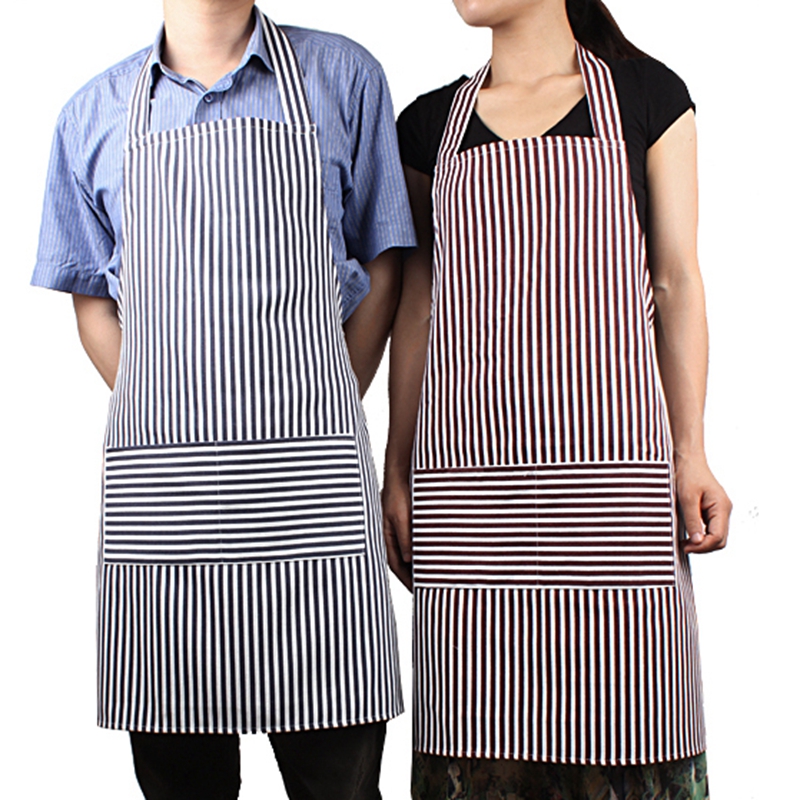 Anti-fouling Kitchen Overalls Durable Wear Cooking Men And Women Couples Bibs Home Striped Printed Polyester Cotton Apron