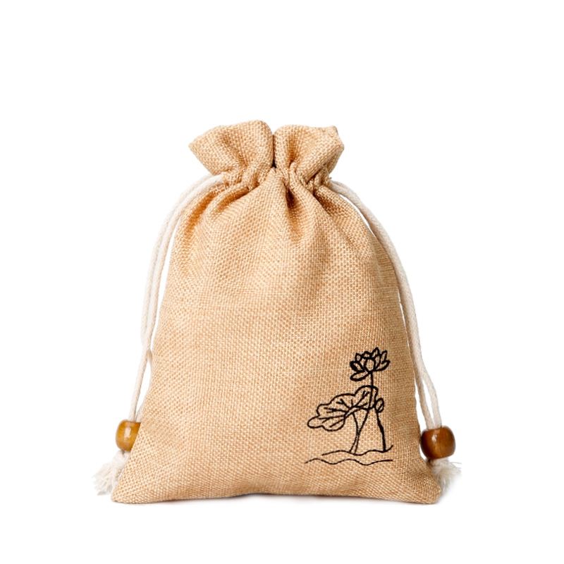 Logo printing eco friendly breathable linen drawstring gift bag