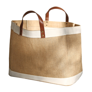 New style fashion popular linen tote shopping bag with leather strap