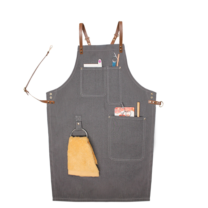 New fashion custom logo high-end leather double strap coffee baking painting denim apron