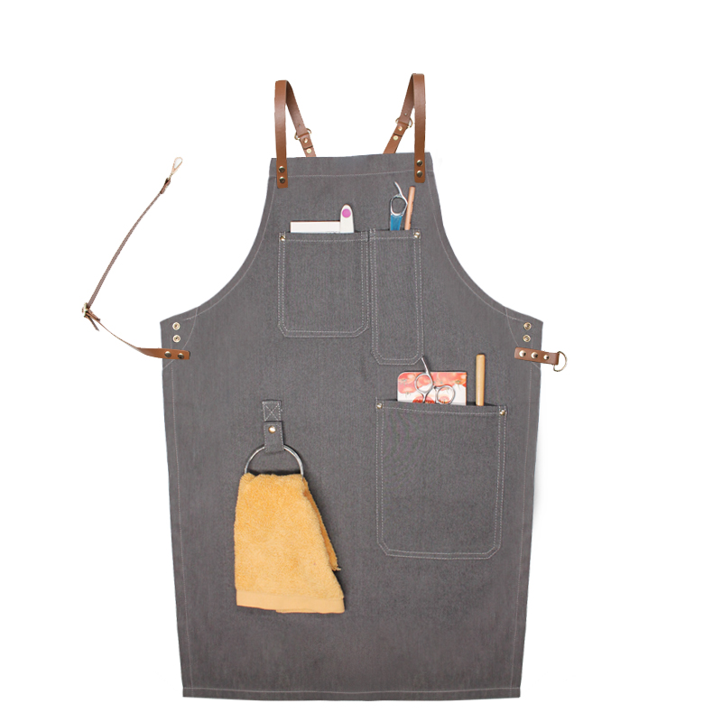 New fashion custom logo high-end leather double strap coffee baking painting denim apron