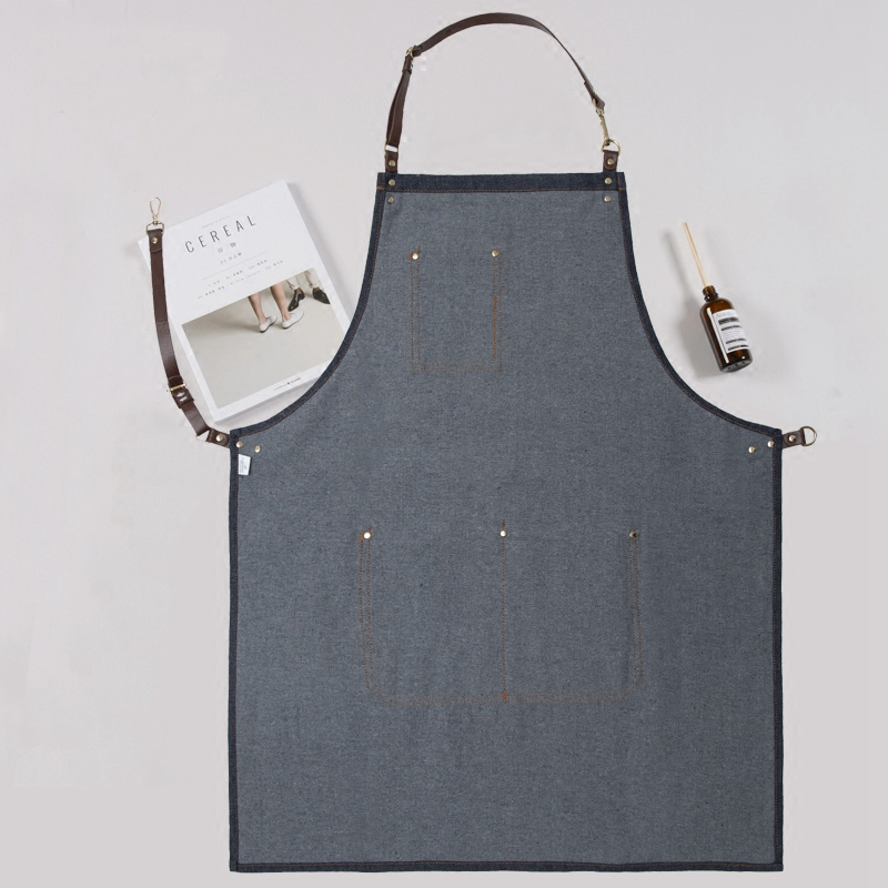 Household Durable Denim Fabric Kitchen Cooking Apron With Pockets