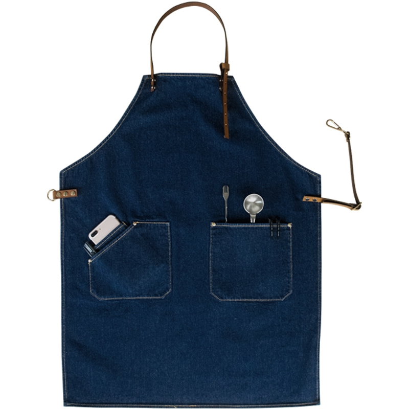 Custom Beautiful Denim Apron Barista Workwear Western Restaurant Floral Cafe Hair Salon Overalls Tooling Uniforms For Workshop