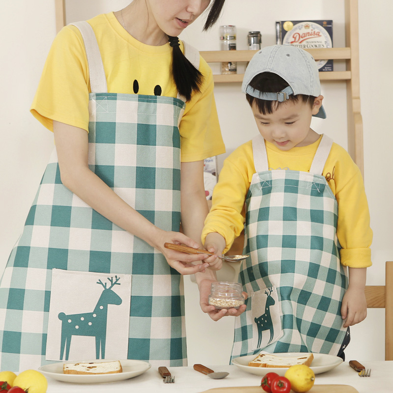 Nordic couple sleeveless apron cartoon parent-child kitchen baking adult children apron