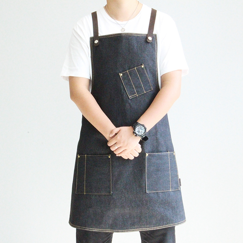 Superior Quality Cotton Material Black Denim Restaurant Kitchen Apron
