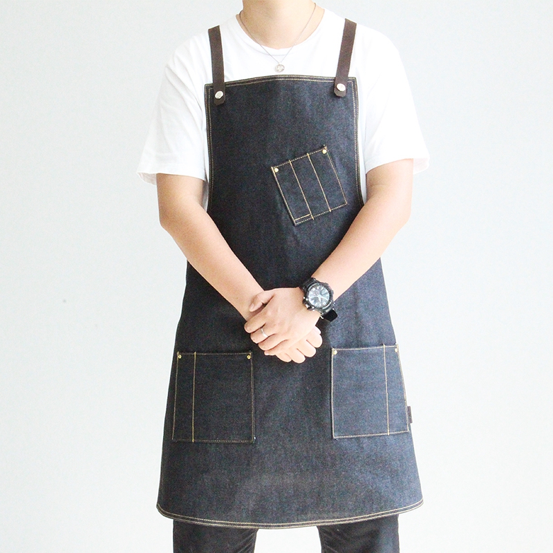 Superior Quality Cotton Material Black Denim Restaurant Kitchen Apron