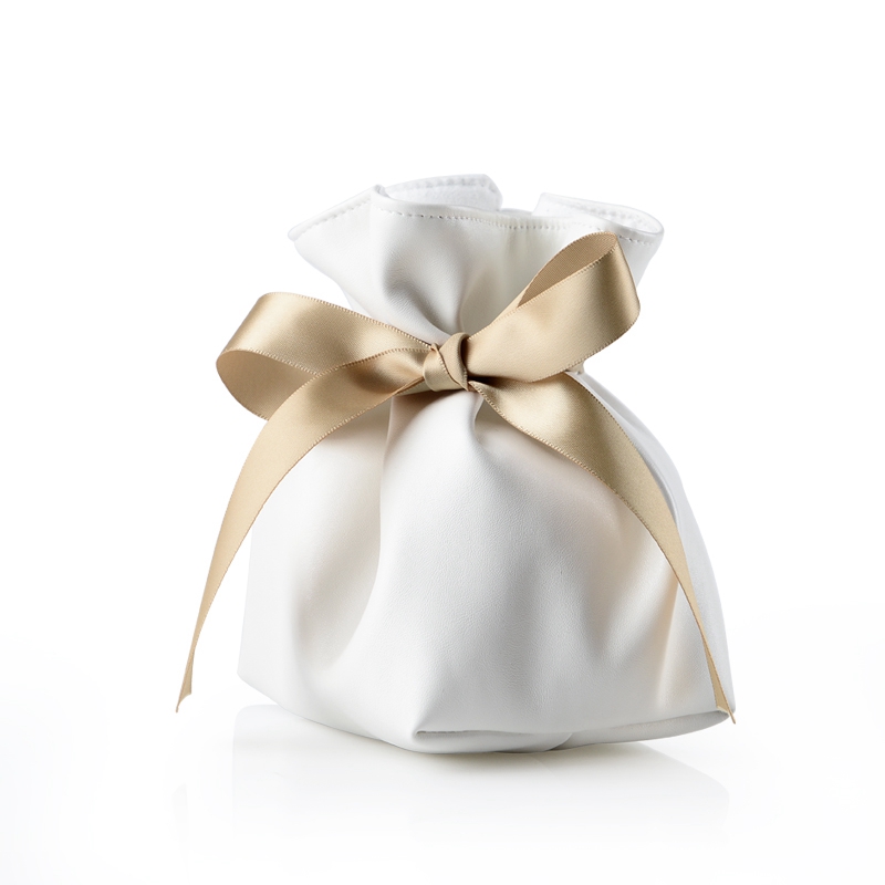 Professional custom white leather jewelry drawstring gift pouch bag with logo printing