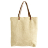 High quality hot sale linen fabric shopping bag with leather handle