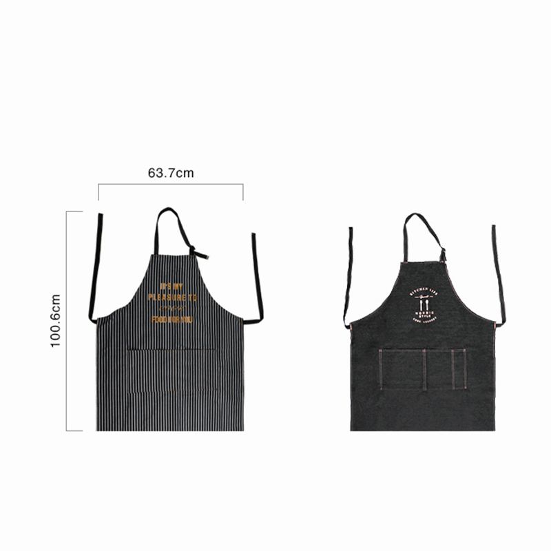 Fashion Couple Home Kitchen Denim Apron Hanging Neck Baking Western Restaurant Overalls For Waiter Or Waitress