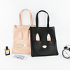 Cute cartoon pu leather large zipper shoulder shopping tote bag for ladies