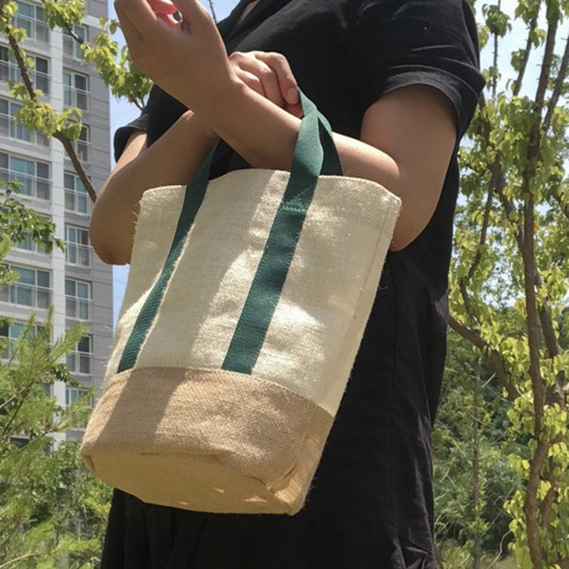 Simple natural jute splice design fashion portable durable tote shopping bag with factory custom