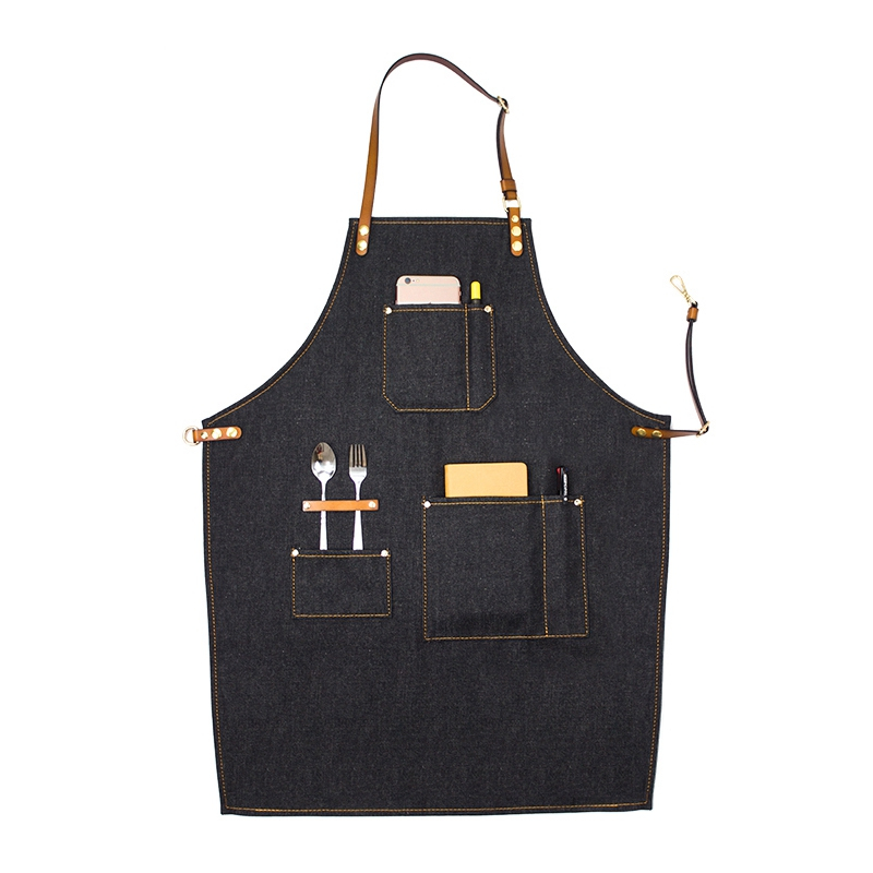 Wholesale top grade eco-friendly oil proof denim apron for kitchen cooking