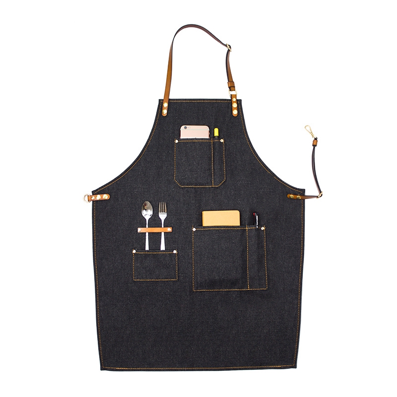 Wholesale top grade eco-friendly oil proof denim apron for kitchen cooking