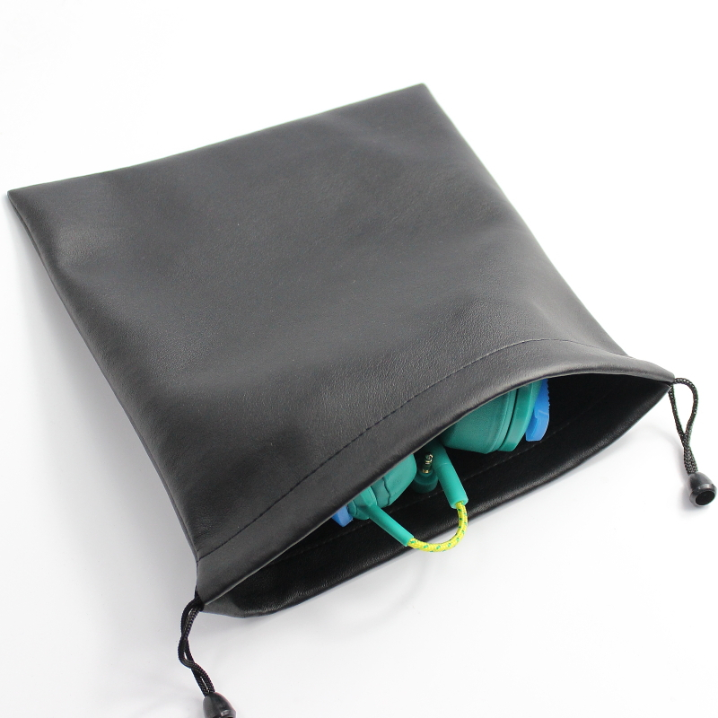 Simple practical waterproof pu leather drawstring earphone bag with factory custom
