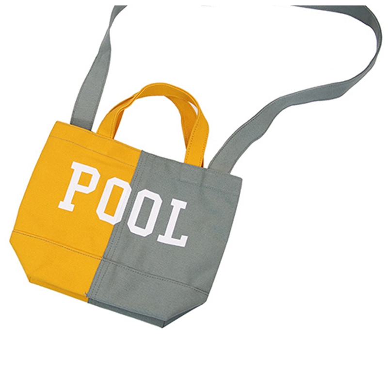 Fashion customized two-color printing stitching women canvas tote messenger bag on sale