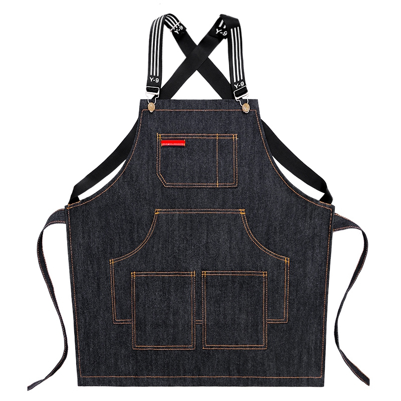 Promotion professional portable and durable work denim apron with customized logo