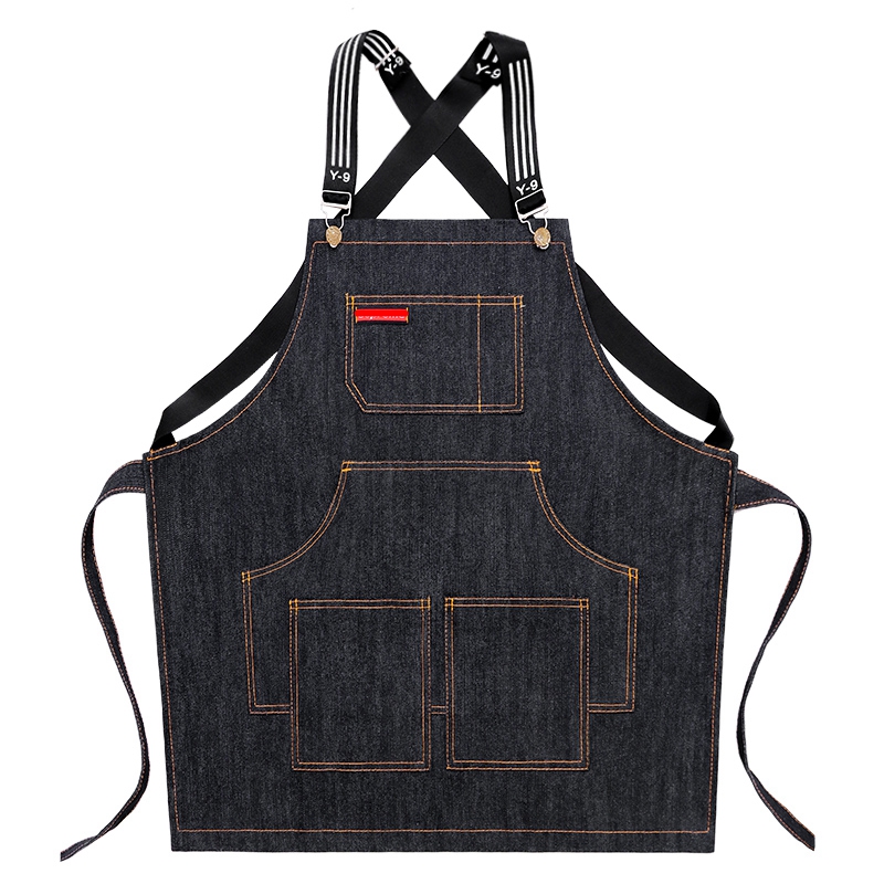 Promotion professional portable and durable work denim apron with customized logo