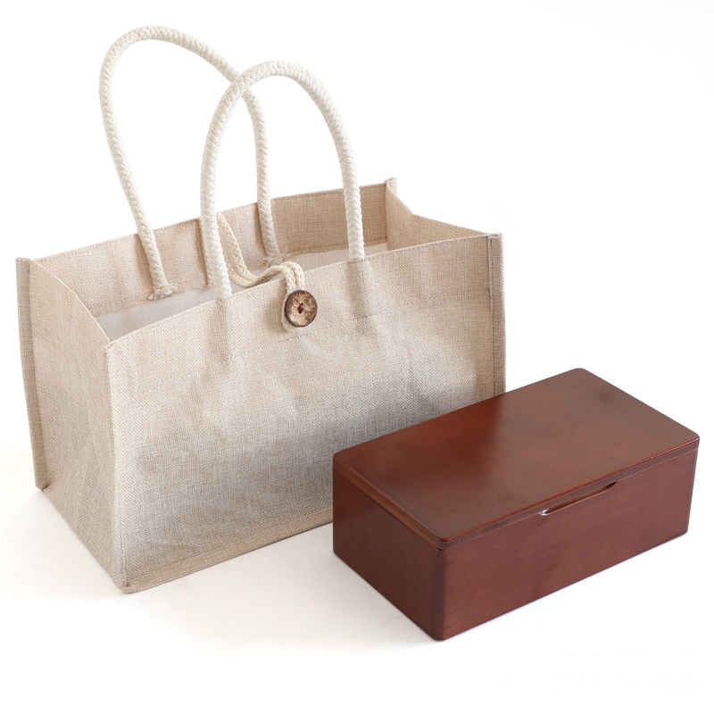 Natural eco friendly breathable reusable jute tote shopping bag for wholesale