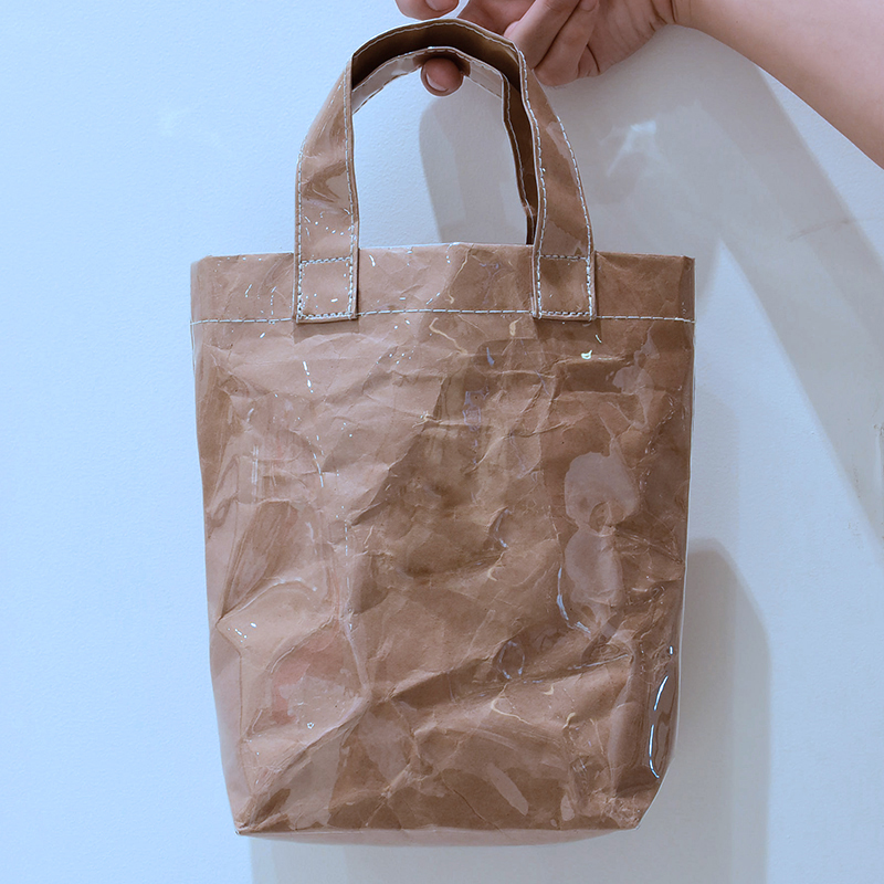 Creative double transparent kraft paper tote shopping bag shoulder bag female