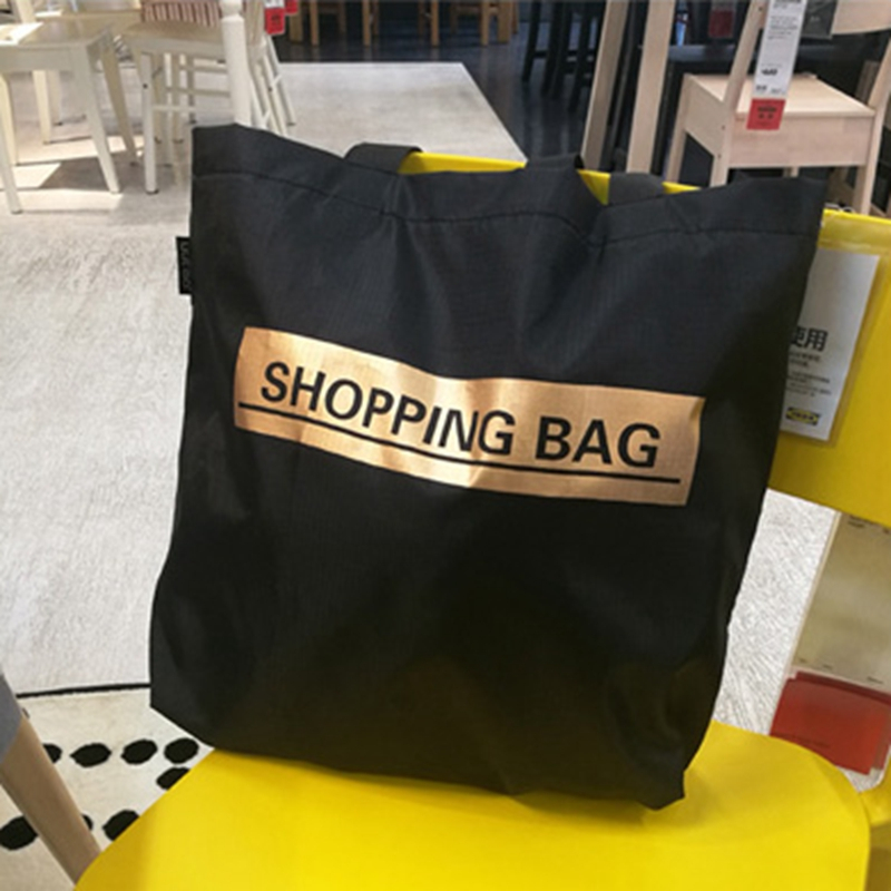 Fashion printed black shopping bag Large capacity folding portable eco tote bag Customizable