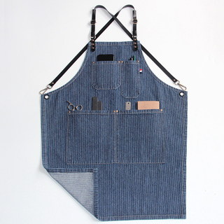 Logo Custom Printing Cotton Fabric Household Kitchen Striped Denim Cooking Apron