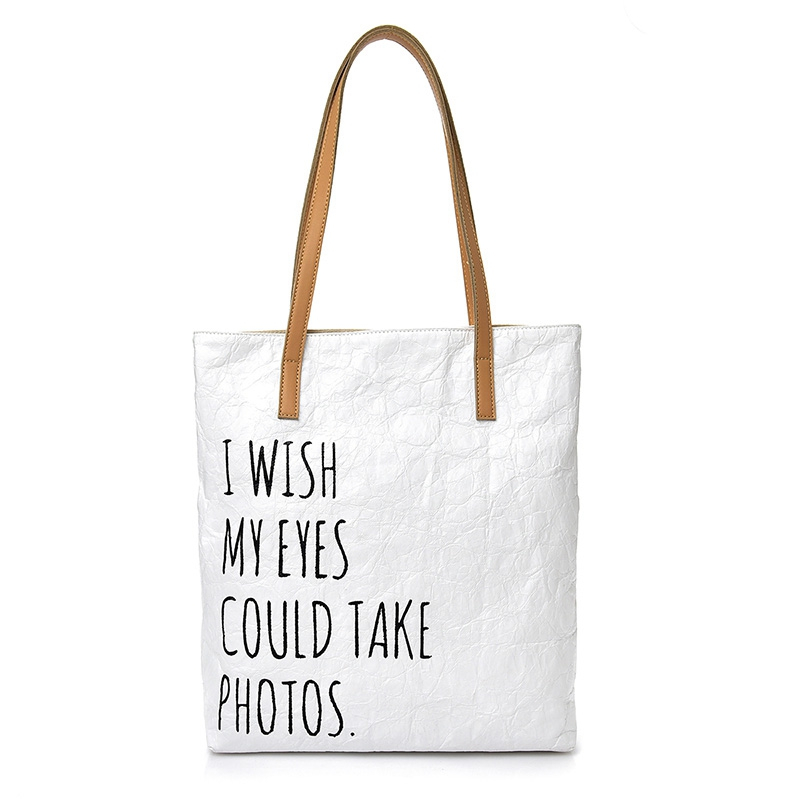 Washed eco friendly tyvek shopping bag cotton linen cloth inner casual tyvek strongshopping tote bag with leather handle