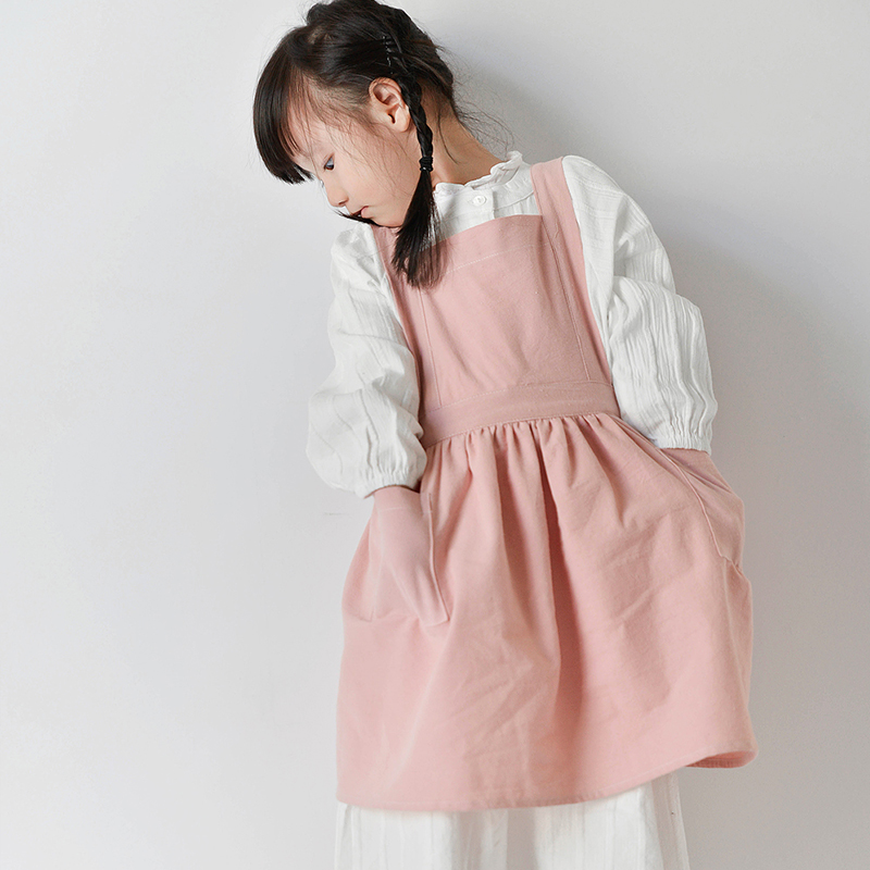 Adult childrens custom logo apron Japanese style studio floral pleated skirt with cotton and linen apron