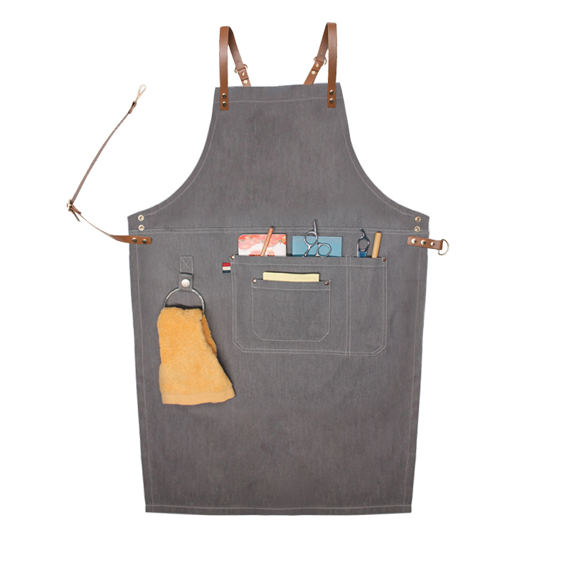 New fashion custom logo high-end leather double strap coffee baking painting denim apron
