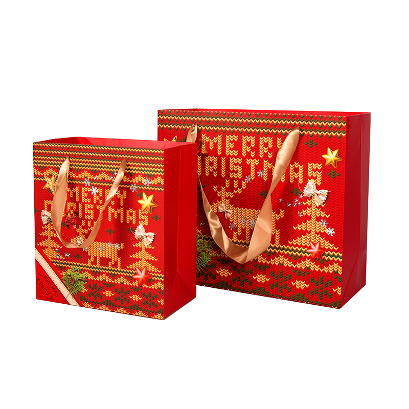  Recycled christmas custom printed shopping kraft paper bag 