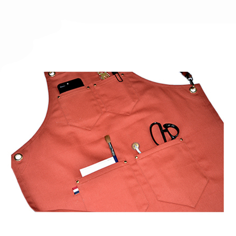 Fashion Custom Bright Brick Red Barber Salon Shop Work Apron with Pockets