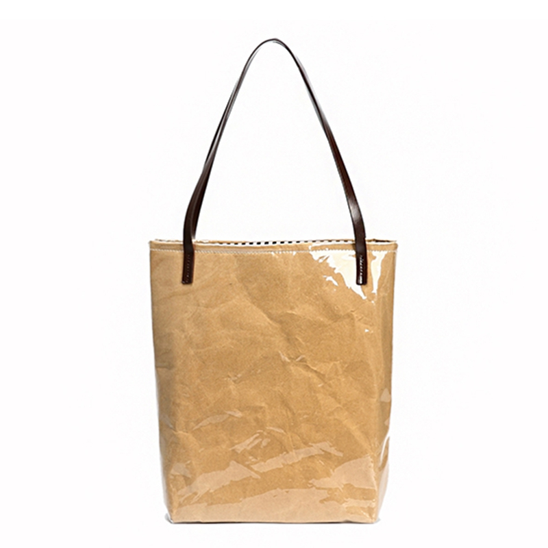 2018 new retro shoulder tote bag letter kraft paper bag PVC waterproof large capacity handbag