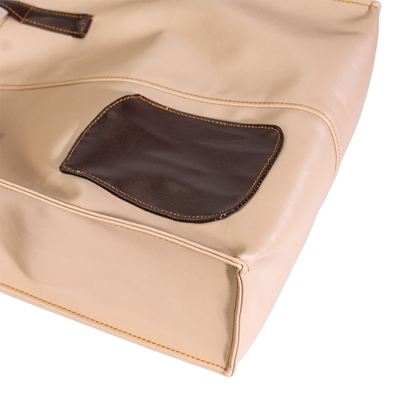 Factory stock material new product recommend brown leather stitch khaki pu tote shoulder bag with free shipping sale