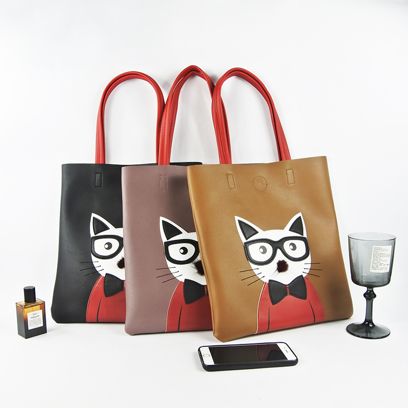 High quality logo printed leather tote shopping bag