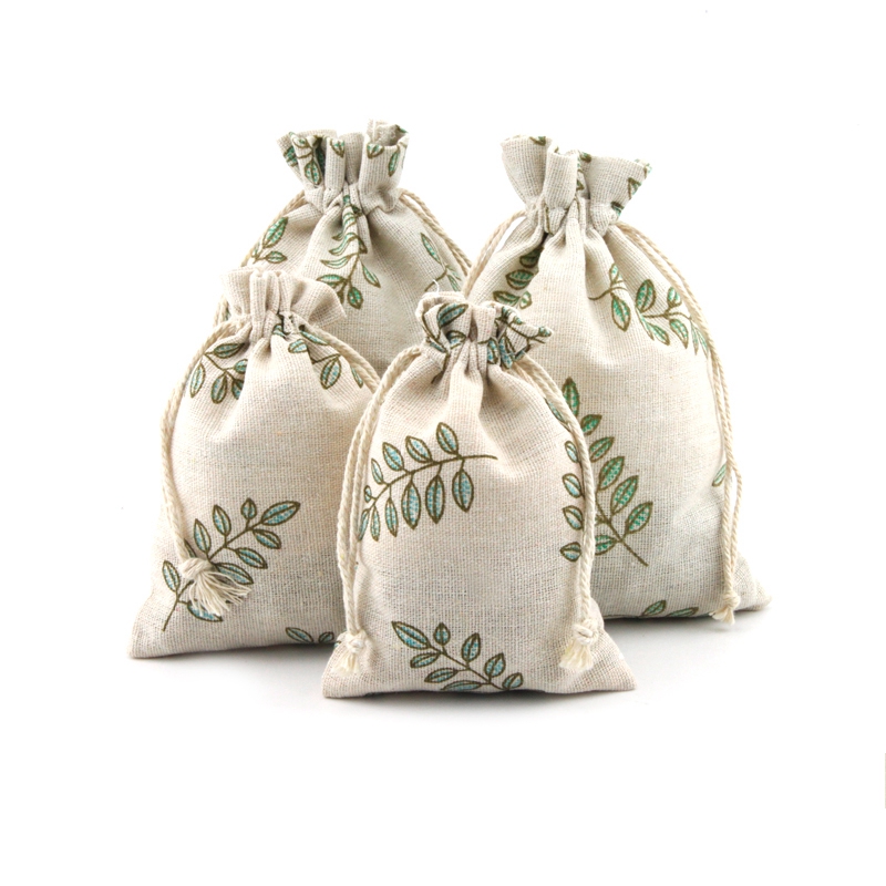 Custom cotton linen muslin drawstring gift bag jewelry pouch 