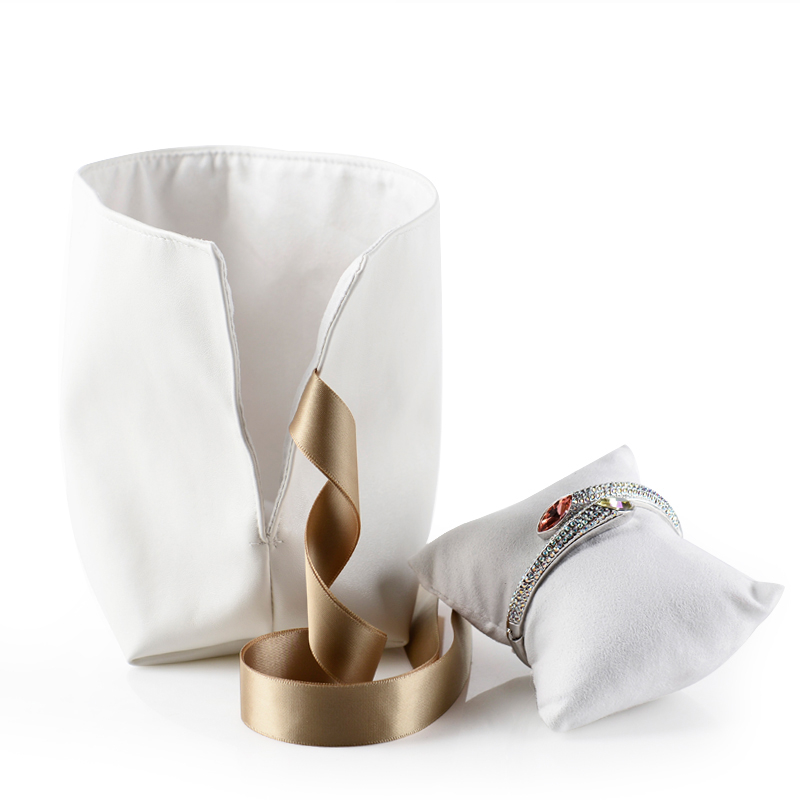 Professional custom white leather jewelry drawstring gift pouch bag with logo printing